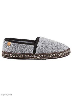 Woven Trim Moc Slipper, Memory Foam, Fleece Lined, Rubber Sole
